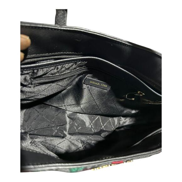 Michael Kors Tote Bag Black Rose Floral MK Monogram Satchel Handbag Purse - Picture 9 of 12